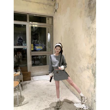 时尚新款圆领拼接袖上衣女+半裙两件套 服裝批發女裝批發服飾貨源