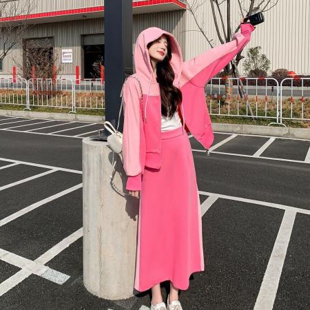 韩版新款减龄遮肉半身裙设计感慵懒拼接气质个性休闲两件套ins风 服裝批發女裝批發服飾貨源