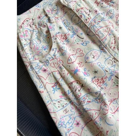 美式复古小鱼印花牛仔裤女春秋新款高腰宽松阔腿拖地裤子潮 服裝批發女裝批發服飾貨源