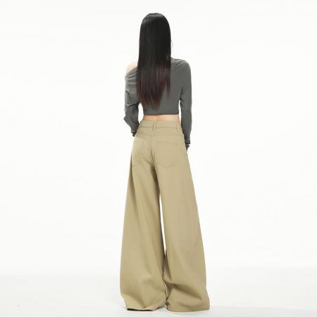 FA42892# 美式复古秋冬宽松阔腿高腰直筒百搭休闲牛仔裤拖地裤子新款 服裝批發女裝批發服飾貨源