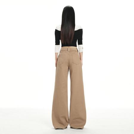 美式复古拿铁棕宽松阔腿百搭显瘦秋冬新款拖地牛仔裤子女 服裝批發女裝批發服飾貨源