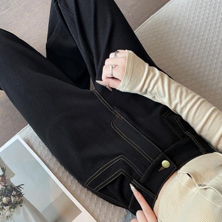 丹宁深蓝色宽松阔腿牛仔裤女新款垂感慵懒休闲直筒拖地长裤 服裝批發女裝批發服飾貨源