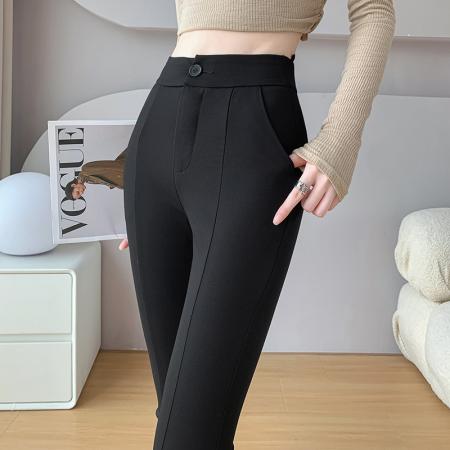 黑色开叉喇叭裤女新款秋冬小个子显瘦弹力微喇叭裤子 服裝批發女裝批發服飾貨源
