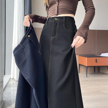 a字半身裙女秋季新款高腰小个子黑色中长款巨好看包臀直筒裙 服裝批發女裝批發服飾貨源
