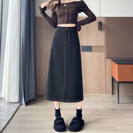 a字半身裙女秋季新款高腰小个子黑色中长款巨好看包臀直筒裙 服裝批發女裝批發服飾貨源