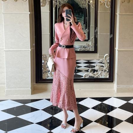 视频春季新款时尚网红v领双排扣长裙亮片拼接连衣裙 服裝批發女裝批發服飾貨源