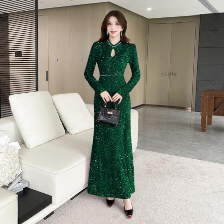 视频秋冬季新款时尚网红亮片金丝绒长裙包臀连衣裙 服裝批發女裝批發服飾貨源