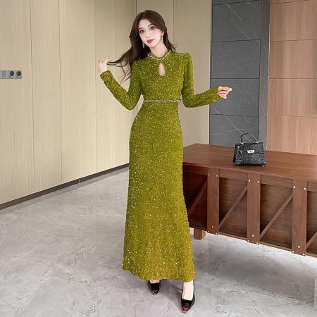视频秋冬季新款时尚网红亮片金丝绒长裙包臀连衣裙 服裝批發女裝批發服飾貨源