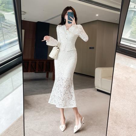 视频秋冬季新款蕾丝v领长裙荷叶边包臀连衣裙 服裝批發女裝批發服飾貨源