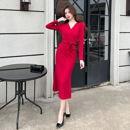 视频网红时尚气质显瘦长裙收腰连衣裙 服裝批發女裝批發服飾貨源