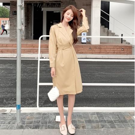 FA42959# 秋季新款韩版小个子风衣外套女中长款减龄显瘦日常百搭西装裙 服裝批發女裝批發服飾貨源