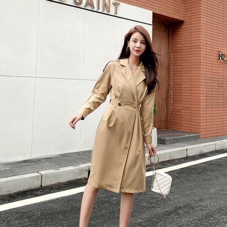 FA42959# 秋季新款韩版小个子风衣外套女中长款减龄显瘦日常百搭西装裙 服裝批發女裝批發服飾貨源