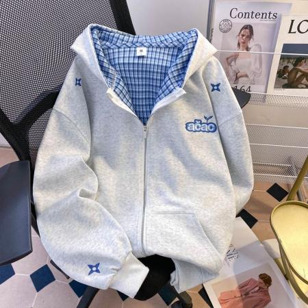 FA43002# 原版刺绣华棉纯棉复合格子撞色外套 服裝批發女裝批發服飾貨源