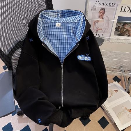FA43002# 原版刺绣华棉纯棉复合格子撞色外套 服裝批發女裝批發服飾貨源