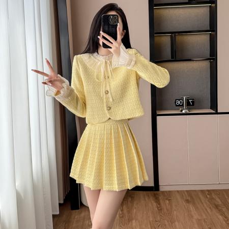 FA43010# 小香风秋冬时尚大方搭配一整套装裙女新款加百褶半身裙两件套 服裝批發女裝批發服飾貨源