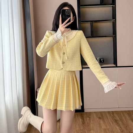 FA43010# 小香风秋冬时尚大方搭配一整套装裙女新款加百褶半身裙两件套 服裝批發女裝批發服飾貨源