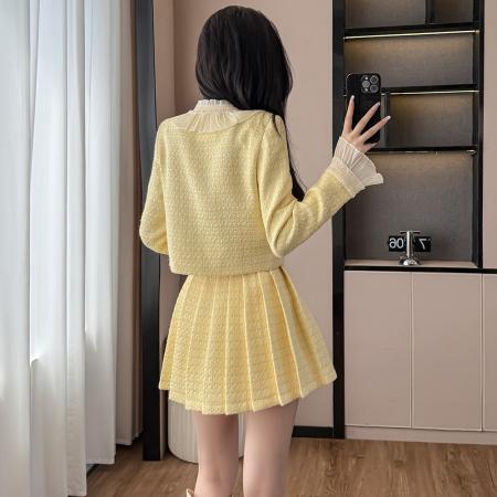 FA43010# 小香风秋冬时尚大方搭配一整套装裙女新款加百褶半身裙两件套 服裝批發女裝批發服飾貨源