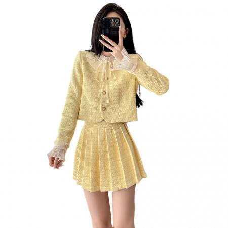 FA43010# 小香风秋冬时尚大方搭配一整套装裙女新款加百褶半身裙两件套 服裝批發女裝批發服飾貨源