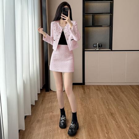 FA43011# 韩系搭配一整套女秋冬超好看小香风短款外套半身裙两件套装裙 服裝批發女裝批發服飾貨源