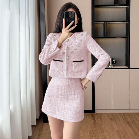 FA43011# 韩系搭配一整套女秋冬超好看小香风短款外套半身裙两件套装裙 服裝批發女裝批發服飾貨源
