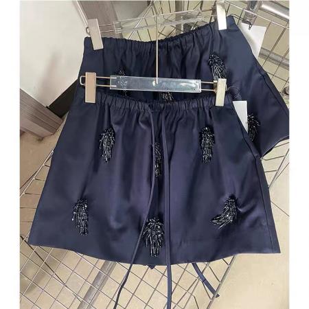 FA43021# 周美美典藏珠语时髦深蓝色手工钉珠抽绳直筒长裙短裙 服裝批發女裝批發服飾貨源