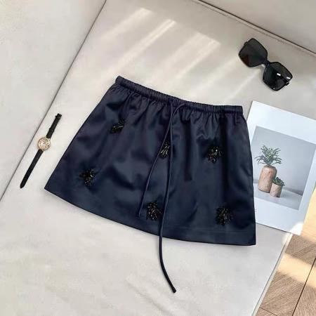 FA43021# 周美美典藏珠语时髦深蓝色手工钉珠抽绳直筒长裙短裙 服裝批發女裝批發服飾貨源
