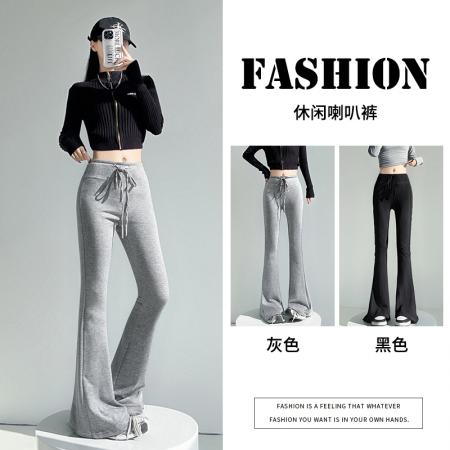 FA43040# 慵懒运动裤女秋季修身显瘦高腰美式微喇裤休闲简约卫裤 服裝批發女裝批發服飾貨源