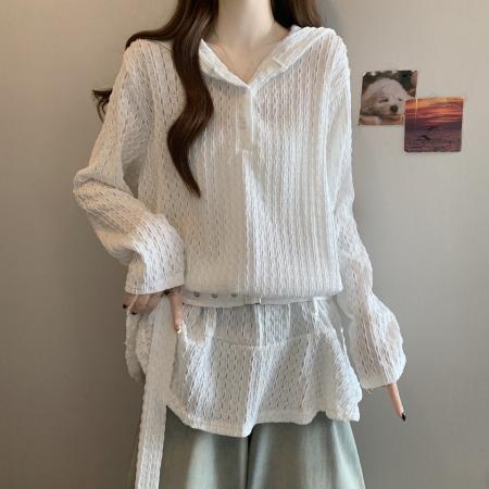 FA43051# 大码微胖长袖针织衫女秋新款设计感胖mm宽松显瘦连帽上衣 服裝批發女裝批發服飾貨源