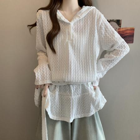 FA43051# 大码微胖长袖针织衫女秋新款设计感胖mm宽松显瘦连帽上衣 服裝批發女裝批發服飾貨源