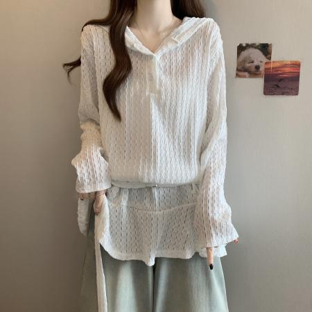 FA43051# 大码微胖长袖针织衫女秋新款设计感胖mm宽松显瘦连帽上衣 服裝批發女裝批發服飾貨源