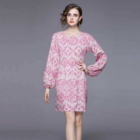 FA43063# -粉色长袖连衣裙女秋季新款法式小个子气质高级感裙子 服裝批發女裝批發服飾貨源