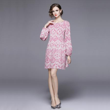 FA43063# -粉色长袖连衣裙女秋季新款法式小个子气质高级感裙子 服裝批發女裝批發服飾貨源