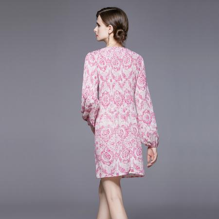 FA43063# -粉色长袖连衣裙女秋季新款法式小个子气质高级感裙子 服裝批發女裝批發服飾貨源