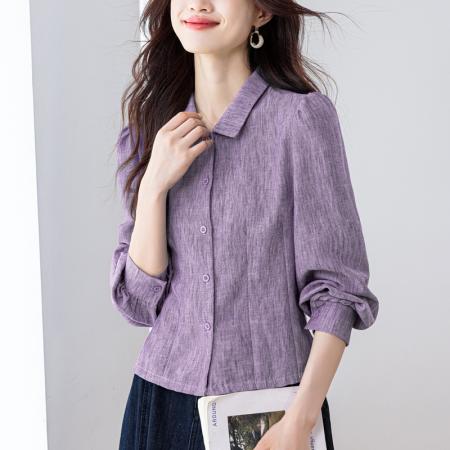 FA43073# 亚麻上衣女高端修身长袖刺绣上衣灯笼袖秋季新款 服裝批發女裝批發服飾貨源