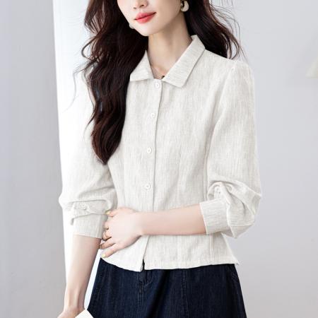 FA43073# 亚麻上衣女高端修身长袖刺绣上衣灯笼袖秋季新款 服裝批發女裝批發服飾貨源