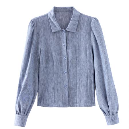 FA43073# 亚麻上衣女高端修身长袖刺绣上衣灯笼袖秋季新款 服裝批發女裝批發服飾貨源