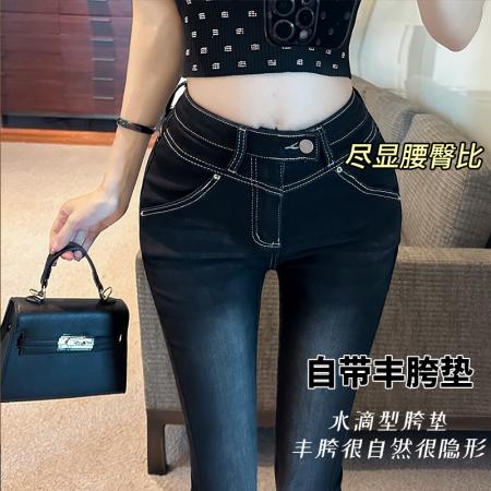 FA43098# 秋季新款韩版丰胯微喇牛仔裤女磨白弹力高腰百搭喇叭长裤 服裝批發女裝批發服飾貨源