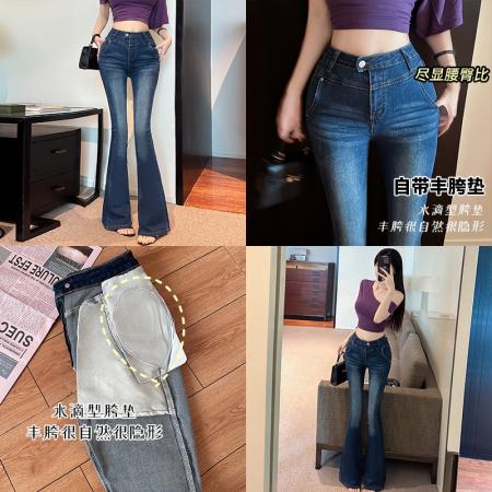 FA43098# 秋季新款韩版丰胯微喇牛仔裤女磨白弹力高腰百搭喇叭长裤 服裝批發女裝批發服飾貨源