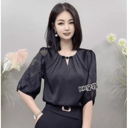 LN76313# 时尚高级感轻奢气质法式小衫女夏季新款洋气百搭遮肚显瘦T恤上衣