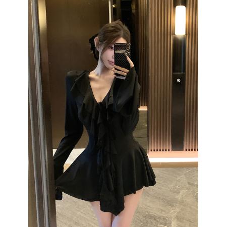 FA43134# 气质修身荷叶边连衣裙 服裝批發女裝批發服飾貨源