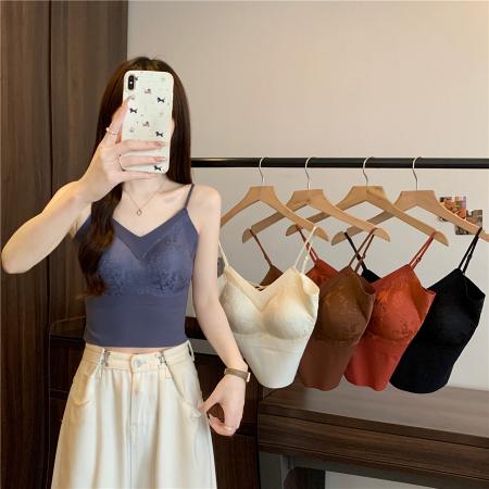 FA43137# 国风提花无痕吊带背心女带胸垫内搭打底保暖美背上衣 服裝批發女裝批發服飾貨源