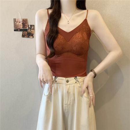 FA43137# 国风提花无痕吊带背心女带胸垫内搭打底保暖美背上衣 服裝批發女裝批發服飾貨源