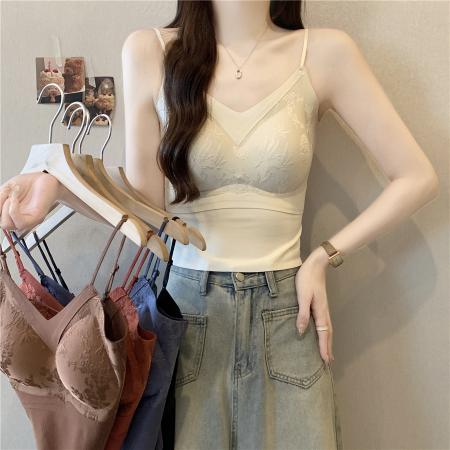 FA43137# 国风提花无痕吊带背心女带胸垫内搭打底保暖美背上衣 服裝批發女裝批發服飾貨源