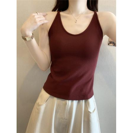 FA43138# 秋冬新款磨毛吊带背心女带胸垫免穿内衣内搭打底上衣 服裝批發女裝批發服飾貨源