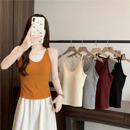 FA43138# 秋冬新款磨毛吊带背心女带胸垫免穿内衣内搭打底上衣 服裝批發女裝批發服飾貨源