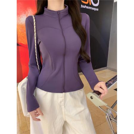 FA43139# 秋冬修身显瘦小蛮腰瑜伽服女磨毛外套运动健身长袖上衣 服裝批發女裝批發服飾貨源