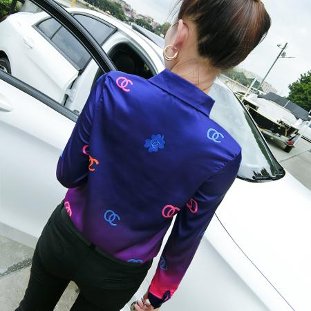 FA43146# 秋冬新款时尚印花衬衣长袖打底衫修身上衣衬衫女 服裝批發女裝批發服飾貨源