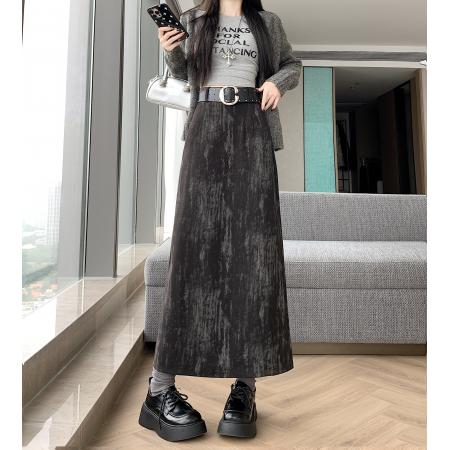 FA43182# 扎染丝绒半身裙女秋冬新款中长款高腰气质显瘦包臀a字裙 服裝批發女裝批發服飾貨源
