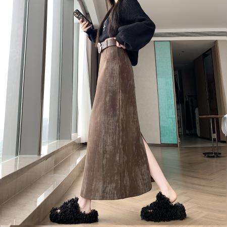 FA43182# 扎染丝绒半身裙女秋冬新款中长款高腰气质显瘦包臀a字裙 服裝批發女裝批發服飾貨源