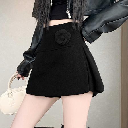 FA43183# 秋冬新款开叉毛呢A字裙裤女高腰包臀裙防走光一步裙裤短裙子 服裝批發女裝批發服飾貨源